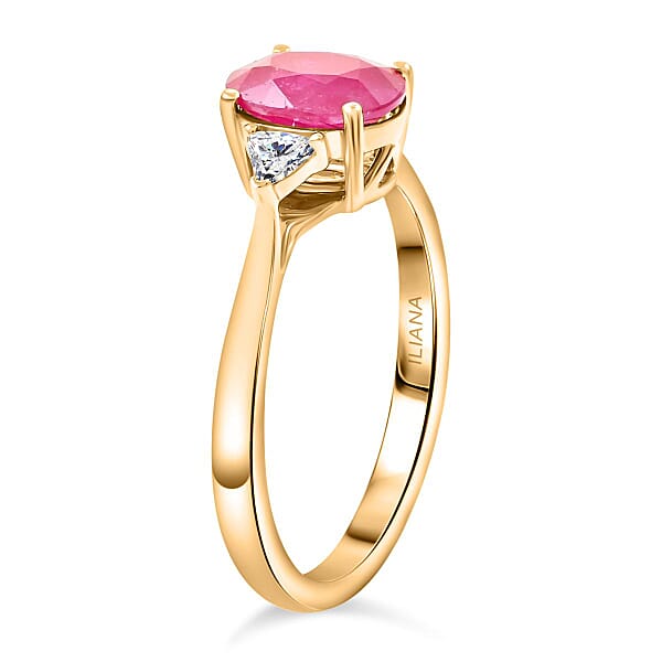 Certified & Appraised Iliana 18K Yellow Gold AAAA Mozambique Ruby And G-H SI Diamond Ring 1.60 Ctw