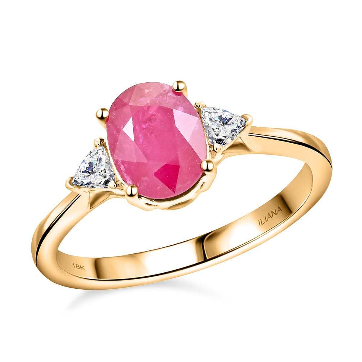 Certified & Appraised Iliana 18K Yellow Gold AAAA Mozambique Ruby and G-H SI Diamond Ring 1.60 ctw