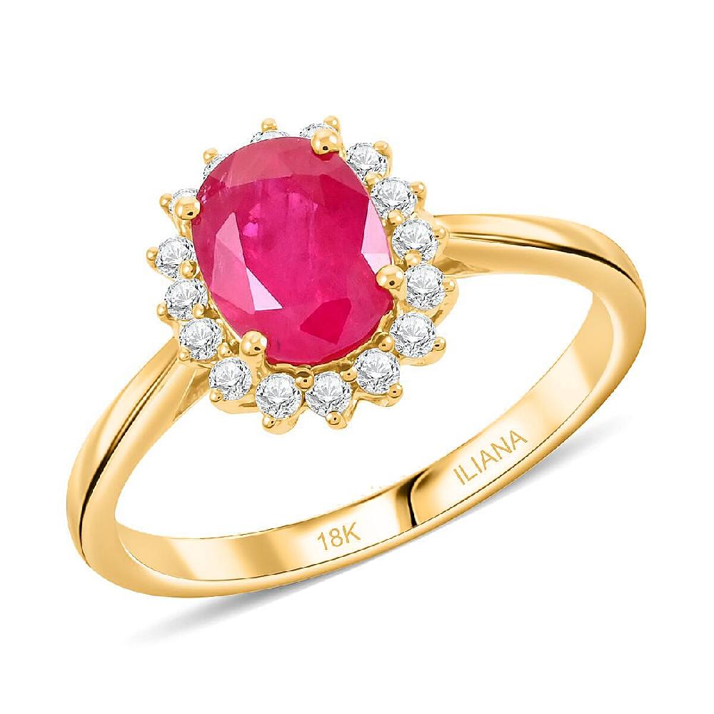 Certified & Appraised Iliana 18K Yellow Gold AAAA Mozambique Ruby and G-H SI Diamond Ring 2.00 ctw