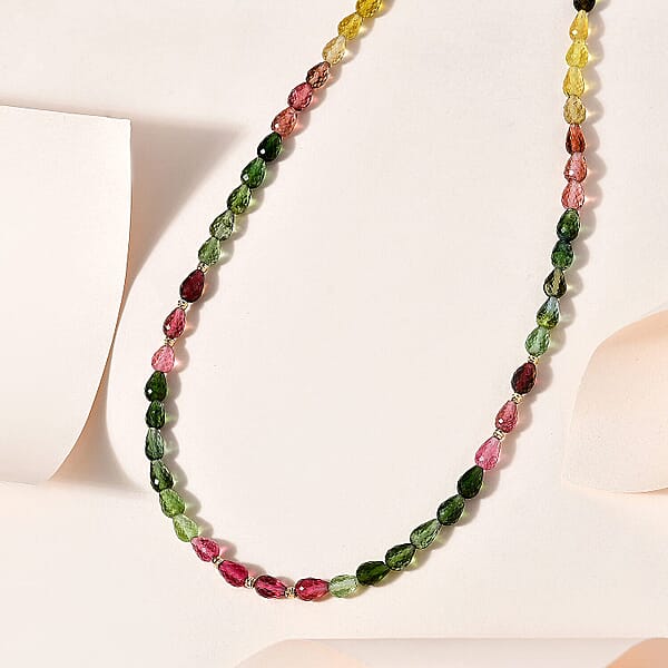 Certified & Appraised Iliana 18K Yellow Gold AAAA Multi-Tourmaline Beaded Graduated Necklace 18 Inches With 2 Inch Extender 50.00 Ctw