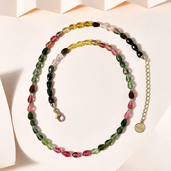 Certified & Appraised Iliana 18K Yellow Gold AAAA Multi-Tourmaline Beaded Graduated Necklace 18 Inches With 2 Inch Extender 50.00 Ctw