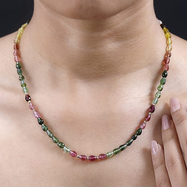 Certified & Appraised Iliana 18K Yellow Gold AAAA Multi-Tourmaline Beaded Graduated Necklace 18 Inches With 2 Inch Extender 50.00 Ctw
