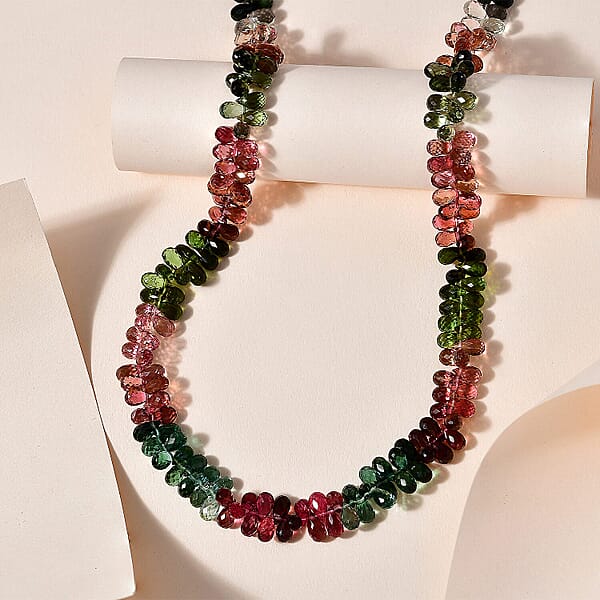 Certified & Appraised Iliana 18K Yellow Gold AAAA Multi-Tourmaline Beaded Graduated Necklace 18 Inches With 2 Inch Extender 135.00 Ctw