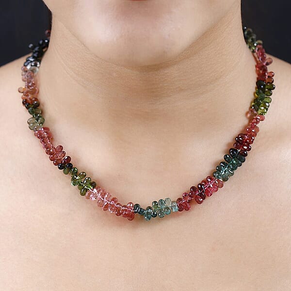 Certified & Appraised Iliana 18K Yellow Gold AAAA Multi-Tourmaline Beaded Graduated Necklace 18 Inches With 2 Inch Extender 135.00 Ctw