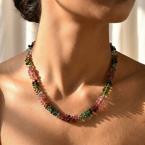 Certified & Appraised Iliana 18K Yellow Gold AAAA Multi-Tourmaline Beaded Graduated Necklace 18 Inches With 2 Inch Extender 135.00 Ctw