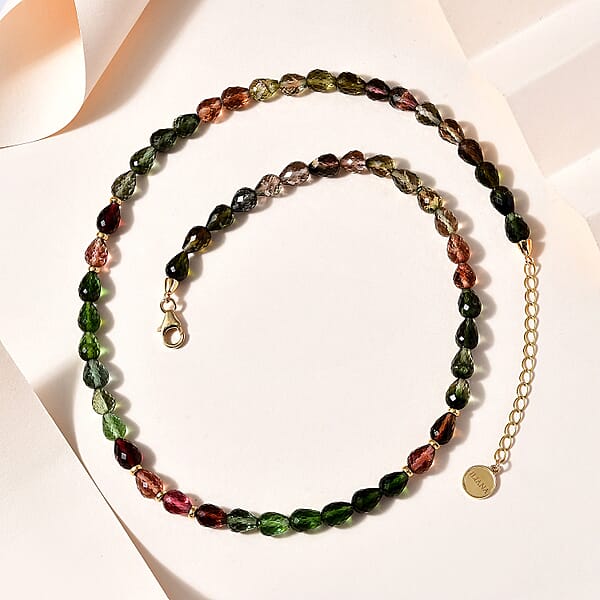 Certified & Appraised Iliana 18K Yellow Gold AAAA Multi-Tourmaline Beaded Necklace 18-20 Inches 100.00 Ctw