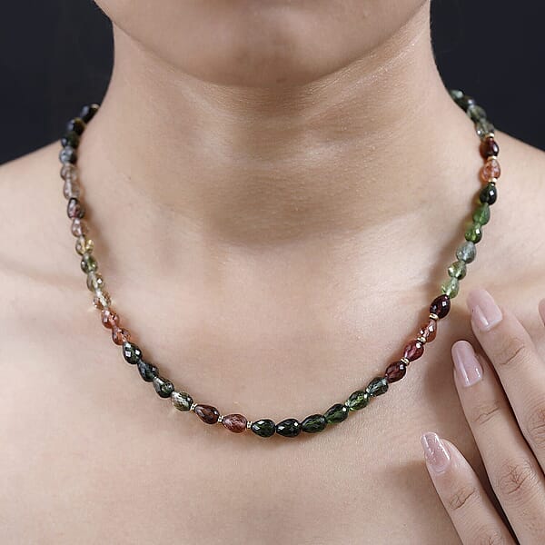 Certified & Appraised Iliana 18K Yellow Gold AAAA Multi-Tourmaline Beaded Necklace 18-20 Inches 100.00 Ctw