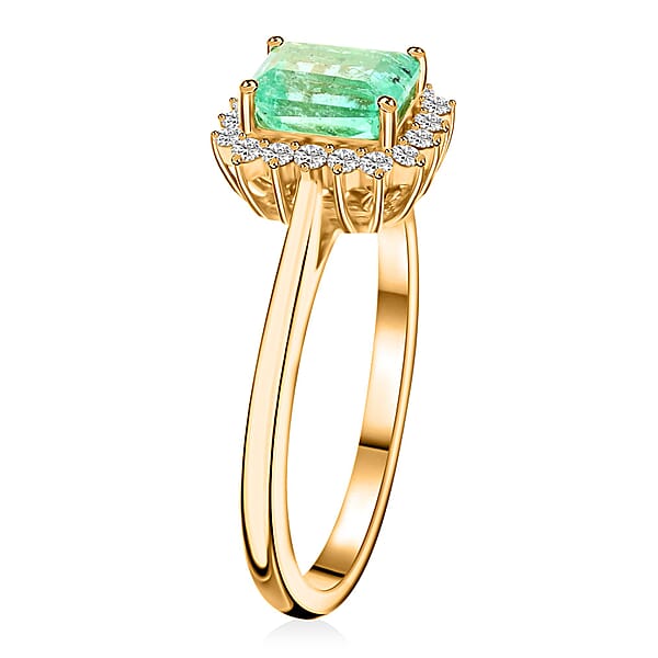 Certified & Appraised Iliana AAA Boyaca Colombian Emerald And G-H SI Diamond 1.55 Ctw Ring In 18K Yellow Gold