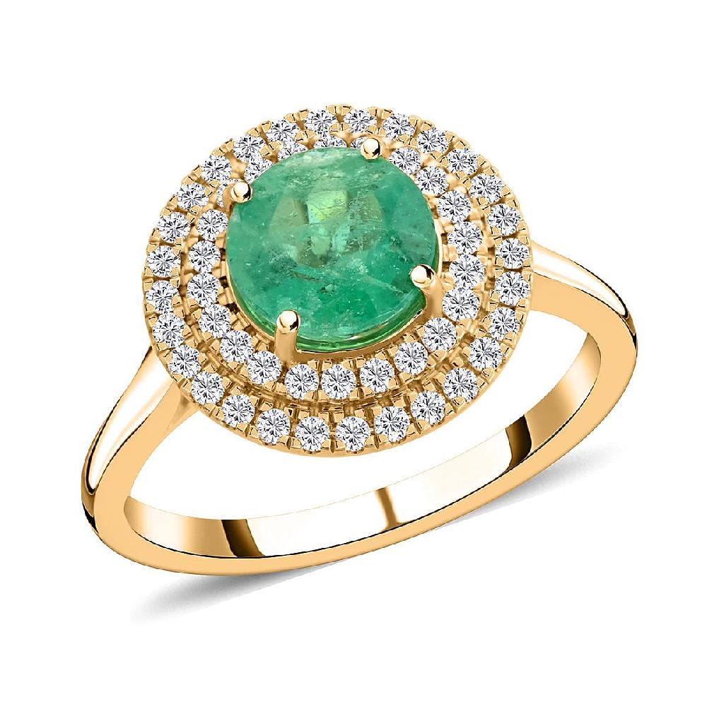 Certified & Appraised Iliana AAA Boyaca Colombian Emerald and SI Diamond 1.80 ctw Double Halo Ring in 18K Yellow Gold 4.75 Grams