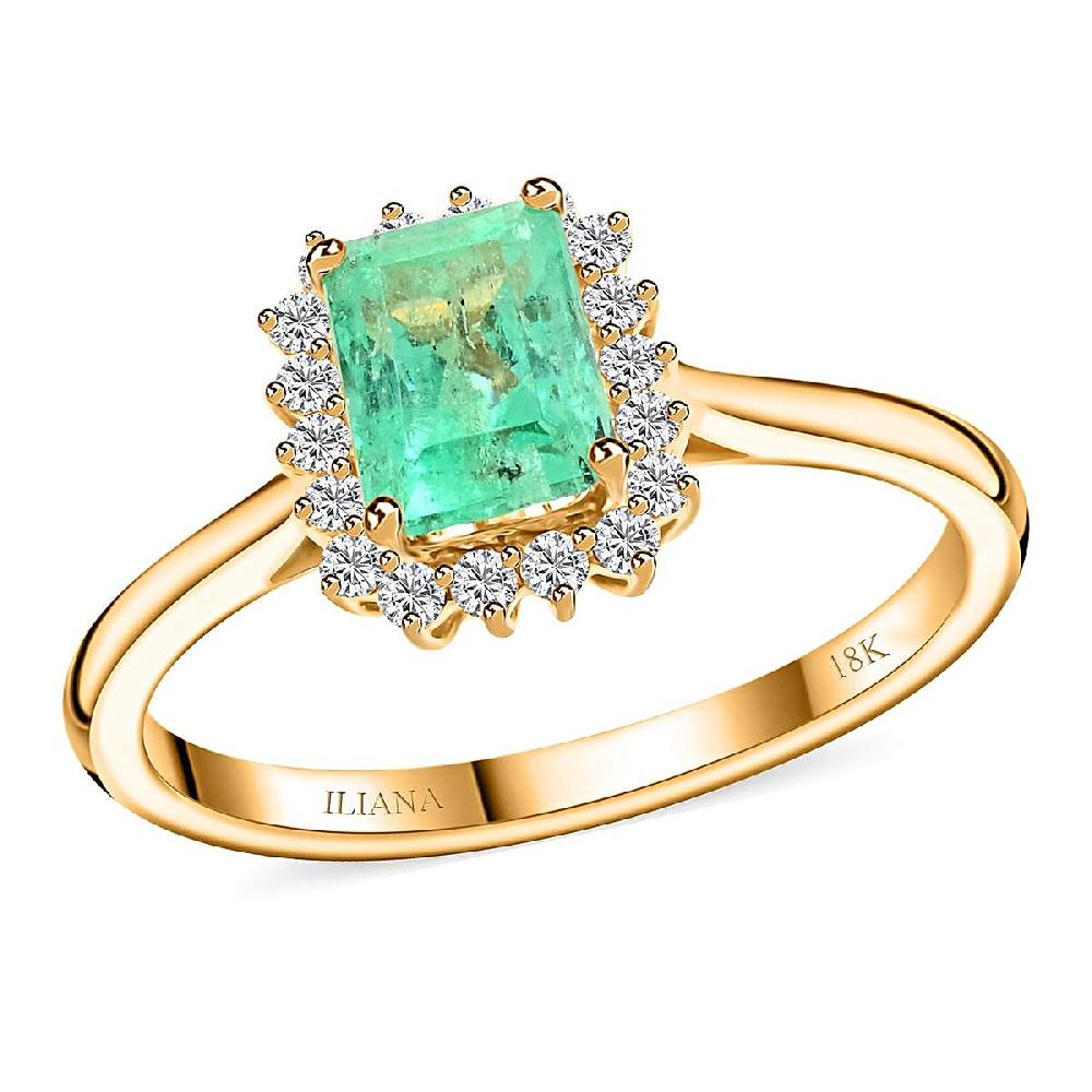 Certified & Appraised Iliana AAA Boyaca Colombian Emerald and G-H SI Diamond 1.55 ctw Ring in 18K Yellow Gold