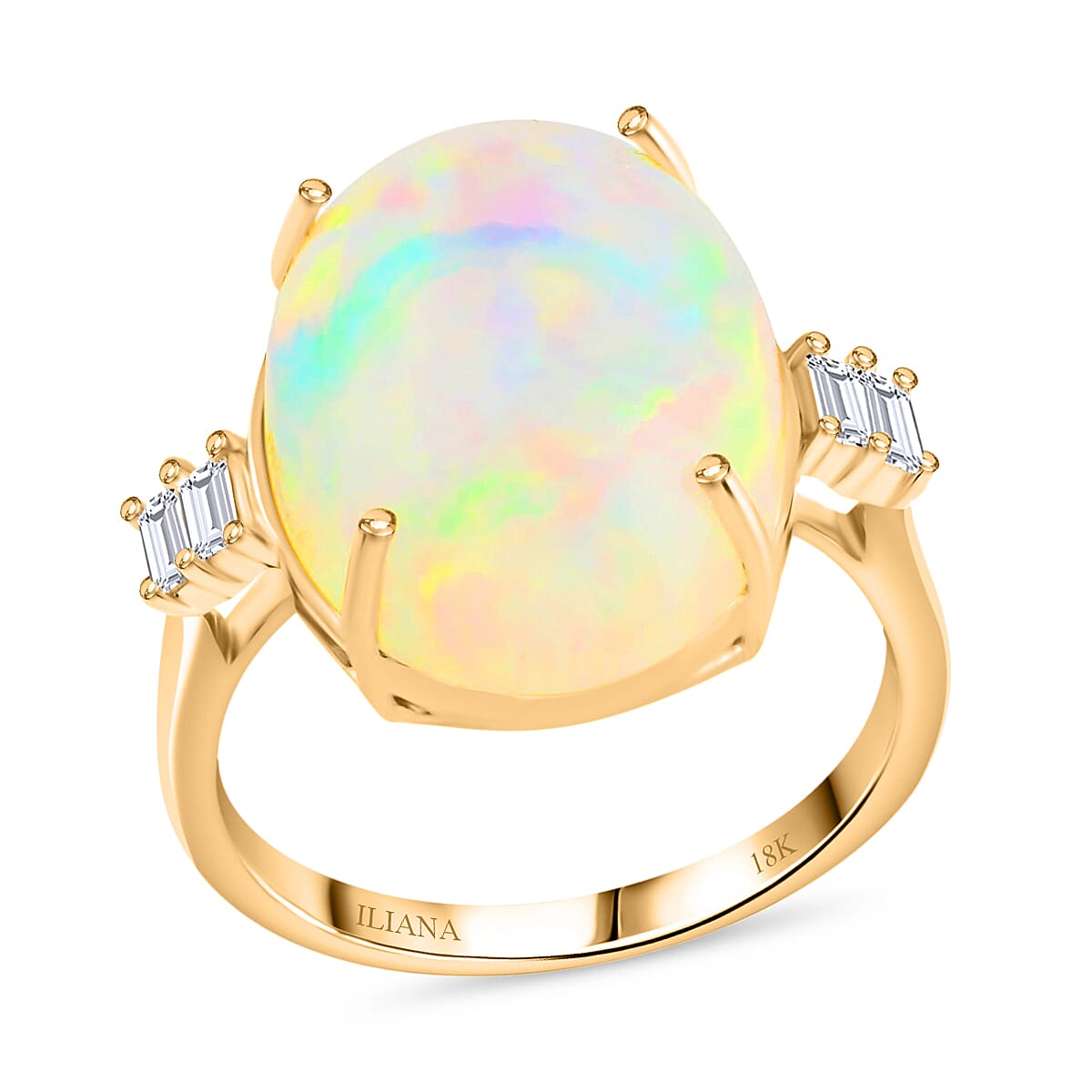 Certified & Appraised Iliana AAA Ethiopian Welo Opal and G-H SI Diamond 7.75 ctw Ring in 18K Yellow Gold