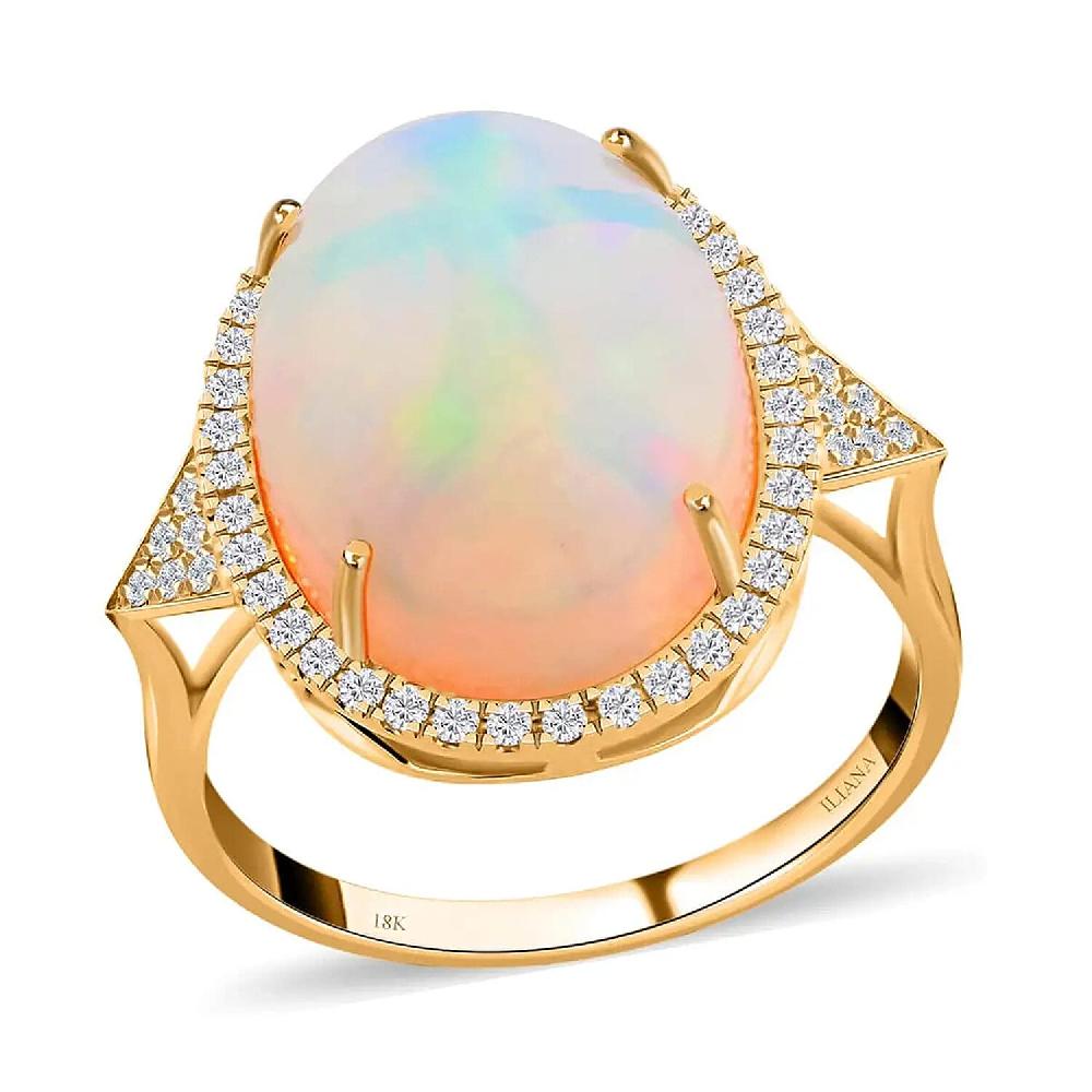 Certified & Appraised Iliana AAA Ethiopian Welo Opal and G-H SI Diamond 10.30 ctw Ring in 18K Yellow Gold 5 Grams