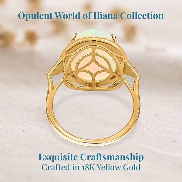Certified & Appraised Iliana AAA Ethiopian Welo Opal And G-H SI Diamond 10.30 Ctw Ring In 18K Yellow Gold 5 Grams