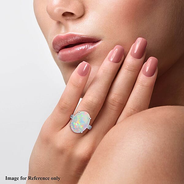 Certified & Appraised Iliana AAA Ethiopian Welo Opal And G-H SI Diamond 9.40 Ctw Ring In 18K White Gold 4.30 Grams