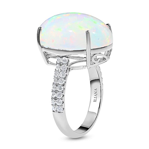 Certified & Appraised Iliana AAA Ethiopian Welo Opal And G-H SI Diamond 9.40 Ctw Ring In 18K White Gold 4.30 Grams