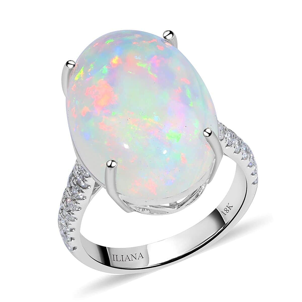 Certified & Appraised Iliana AAA Ethiopian Welo Opal and G-H SI Diamond 9.40 ctw Ring in 18K White Gold 4.30 Grams