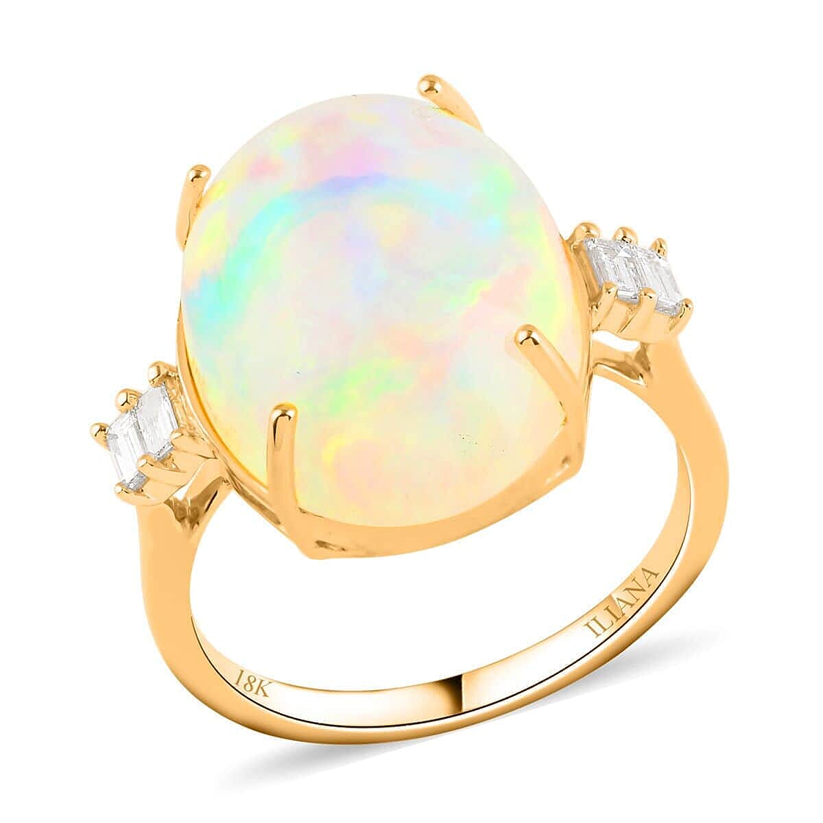 Certified & Appraised Iliana AAA Ethiopian Welo Opal and G-H SI Diamond 7.75 ctw Ring in 18K Yellow Gold