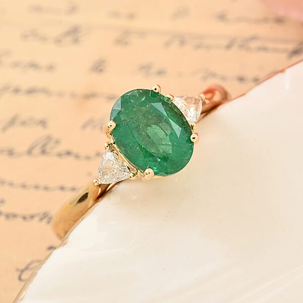 Certified & Appraised Iliana AAA Kagem Zambian Emerald And SI Diamond 1.45 Ctw Ring In 18K Yellow Gold