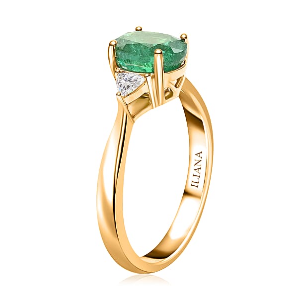 Certified & Appraised Iliana AAA Kagem Zambian Emerald And SI Diamond 1.45 Ctw Ring In 18K Yellow Gold