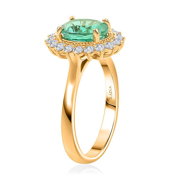 Certified & Appraised Iliana AAA Kagem Zambian Emerald And SI Diamond 2.20 Ctw Sunburst Ring In 18K Yellow Gold 4.80 Grams