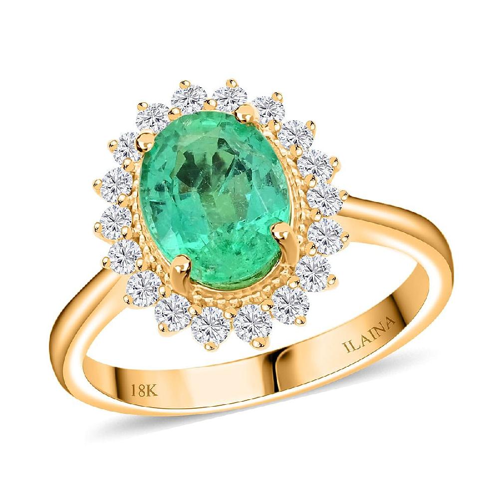Certified & Appraised Iliana AAA Kagem Zambian Emerald and SI Diamond 2.20 ctw Sunburst Ring in 18K Yellow Gold 4.80 Grams