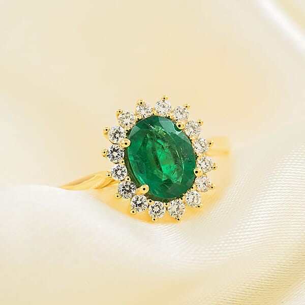 Certified & Appraised Iliana AAA Kagem Zambian Emerald And G-H SI Diamond 2.15 Ctw Ring In 18K Yellow Gold 4.50 Grams