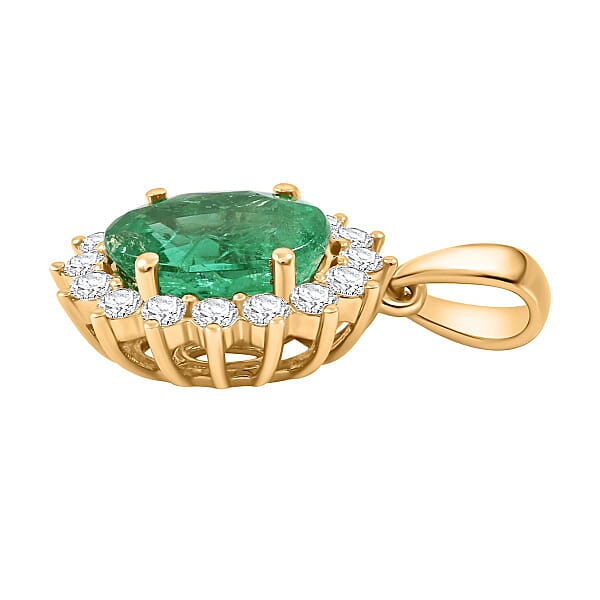 Certified & Appraised Iliana AAA Kagem Zambian Emerald And G-H SI Diamond 2.15 Ctw Pendant Without Chain In 18K Yellow Gold