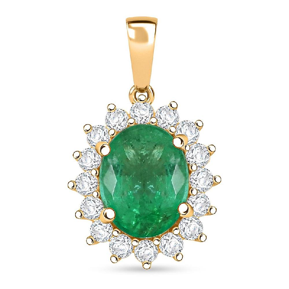 Certified & Appraised Iliana AAA Kagem Zambian Emerald and G-H SI Diamond 2.15 ctw Pendant without Chain in 18K Yellow Gold