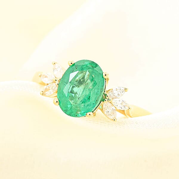 Certified & Appraised Iliana AAA Kagem Zambian Emerald And G-H SI Diamond 1.35 Ctw Ring In 18K Yellow Gold