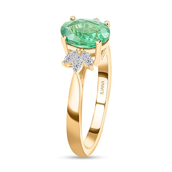 Certified & Appraised Iliana AAA Kagem Zambian Emerald And G-H SI Diamond 1.35 Ctw Ring In 18K Yellow Gold