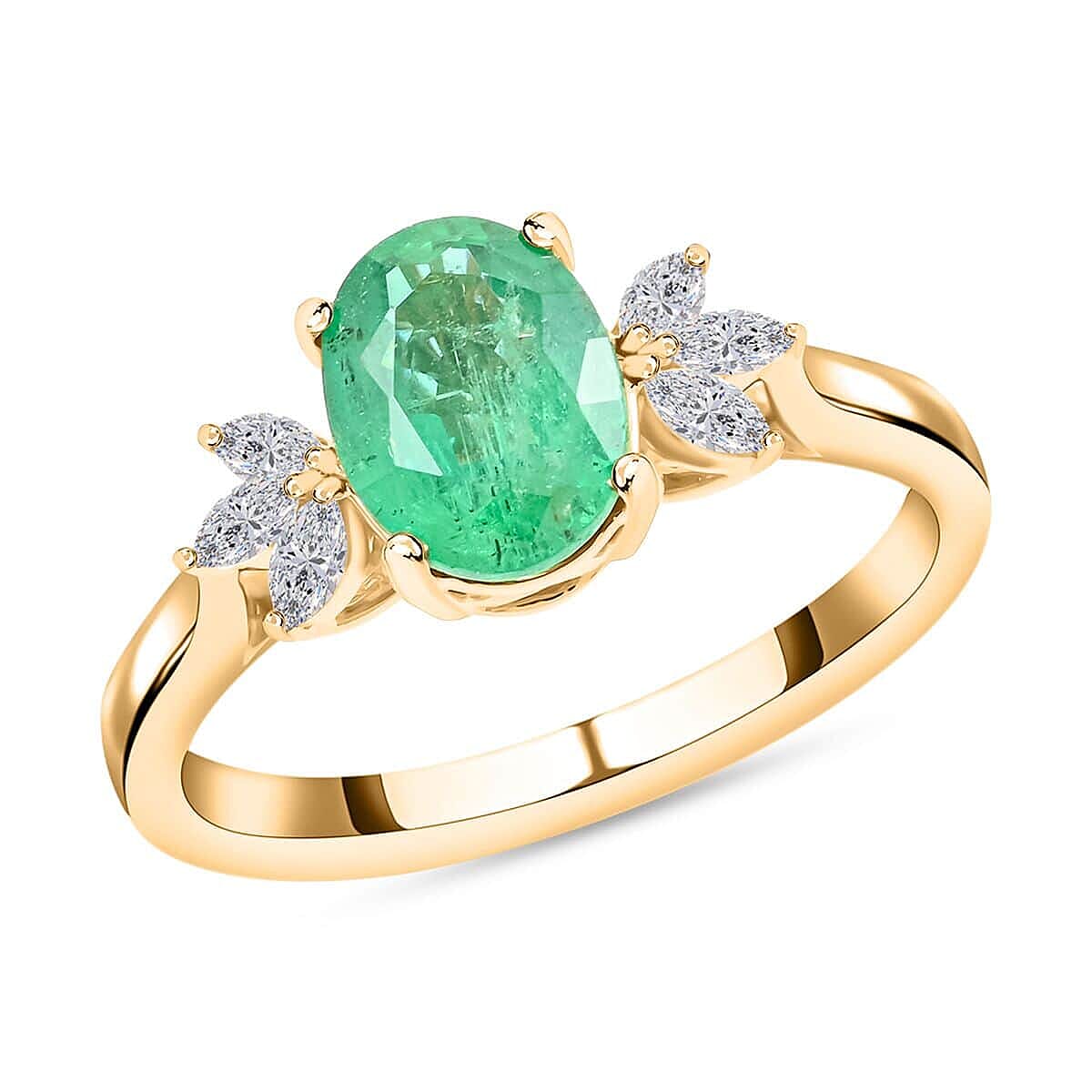 Certified & Appraised Iliana AAA Kagem Zambian Emerald and G-H SI Diamond 1.35 ctw Ring in 18K Yellow Gold