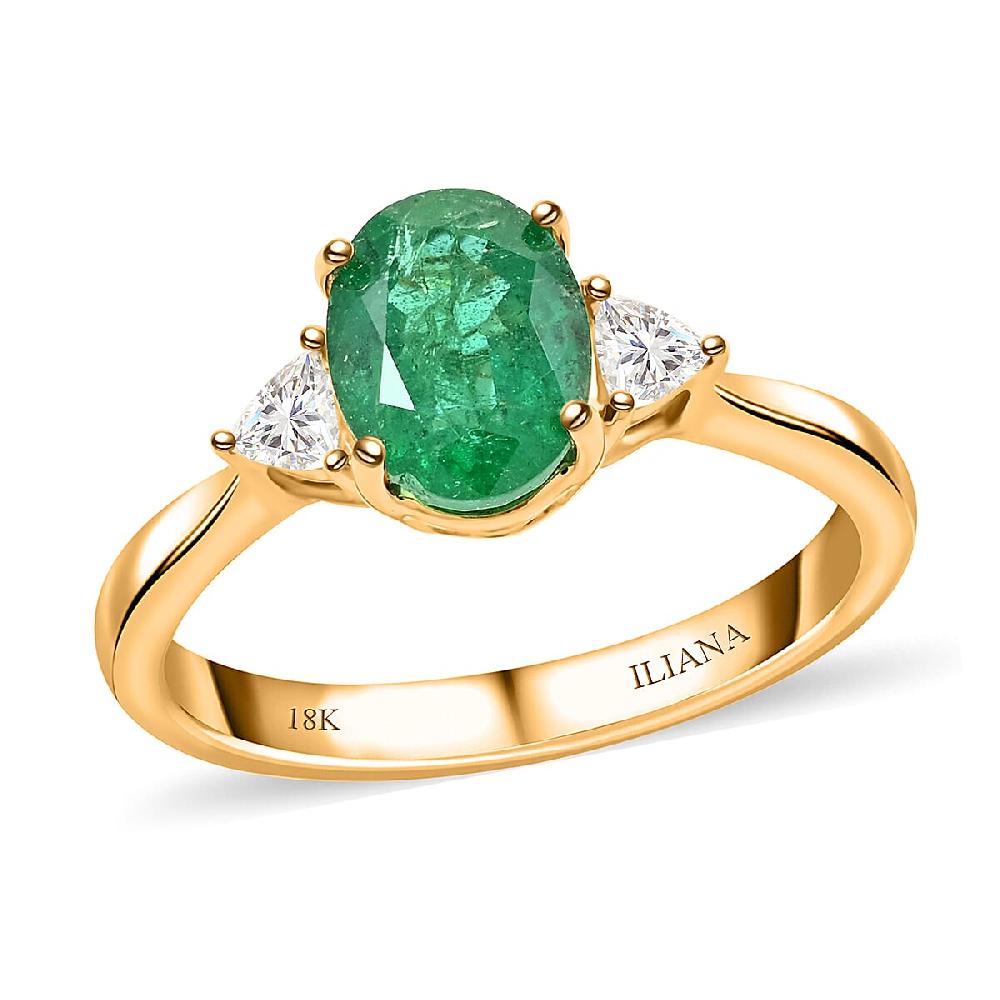 Certified & Appraised Iliana AAA Kagem Zambian Emerald and SI Diamond 1.45 ctw Ring in 18K Yellow Gold