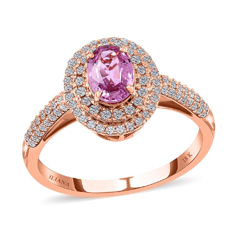 Certified & Appraised Iliana AAA Madagascar Pink Sapphire and G-H SI Diamond 1.40 ctw Double Halo Ring in 18K Rose Gold