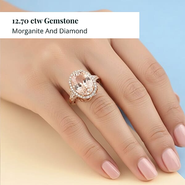 Certified & Appraised Iliana AAA Marropino Morganite And G-H SI Diamond 12.70 Ctw Halo Ring In 18K Rose Gold 6.60 Grams