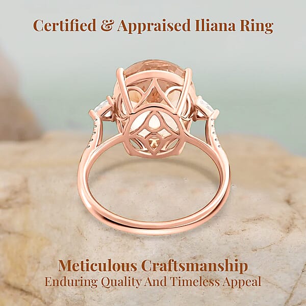 Certified & Appraised Iliana AAA Marropino Morganite And G-H SI Diamond 8.00 Ctw Ring In 18K Rose Gold