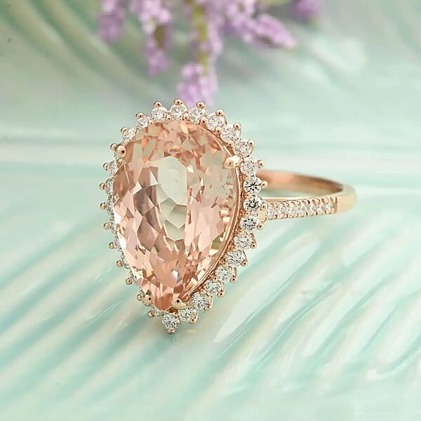 Certified & Appraised Iliana AAA Marropino Morganite And G-H SI Diamond 6.15 Ctw Halo Ring In 18K Rose Gold