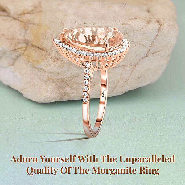 Certified & Appraised Iliana AAA Marropino Morganite And G-H SI Diamond 6.15 Ctw Halo Ring In 18K Rose Gold