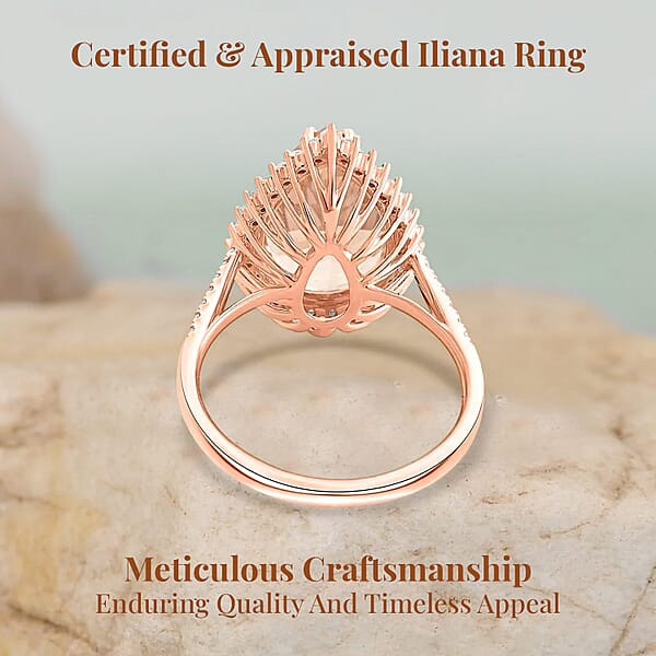 Certified & Appraised Iliana AAA Marropino Morganite And G-H SI Diamond 6.15 Ctw Halo Ring In 18K Rose Gold