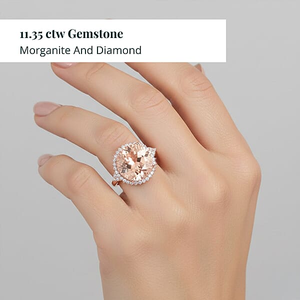 Certified & Appraised Iliana AAA Marropino Morganite And SI Diamond 11.35 Ctw Ring In 18K Rose Gold 6.30 Grams