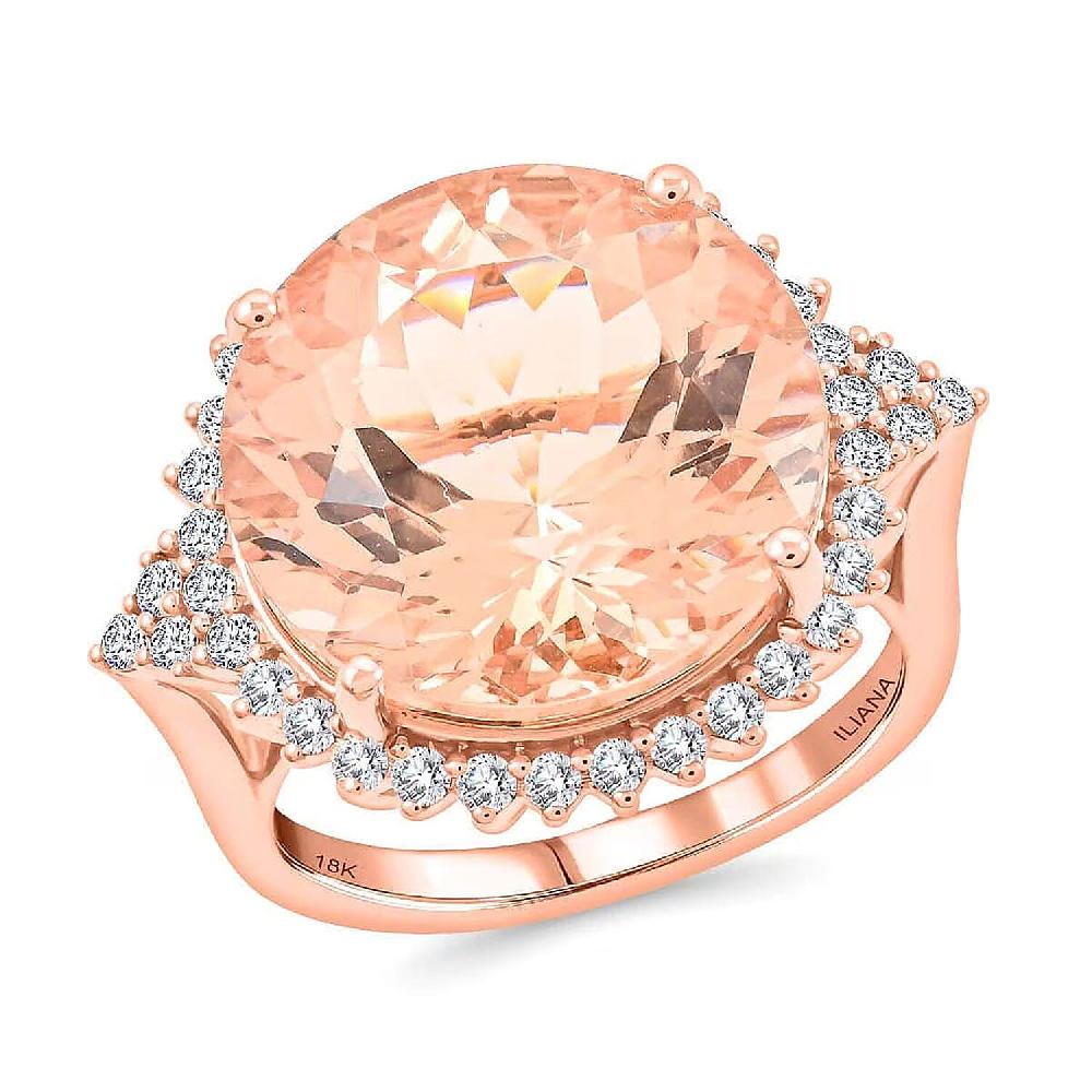 Certified & Appraised Iliana AAA Marropino Morganite and SI Diamond 11.35 ctw Ring in 18K Rose Gold 6.30 Grams