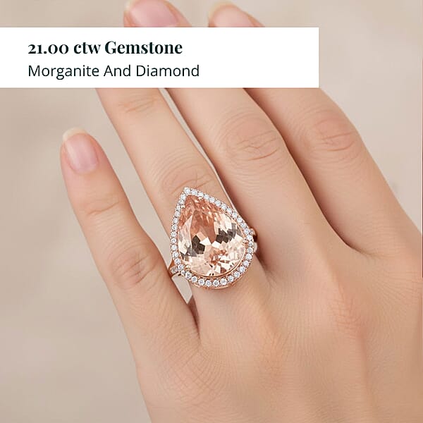 Certified & Appraised Iliana AAA Marropino Morganite And G-H SI Diamond 21.00 Ctw Ring In 18K Rose Gold 7.50 Grams