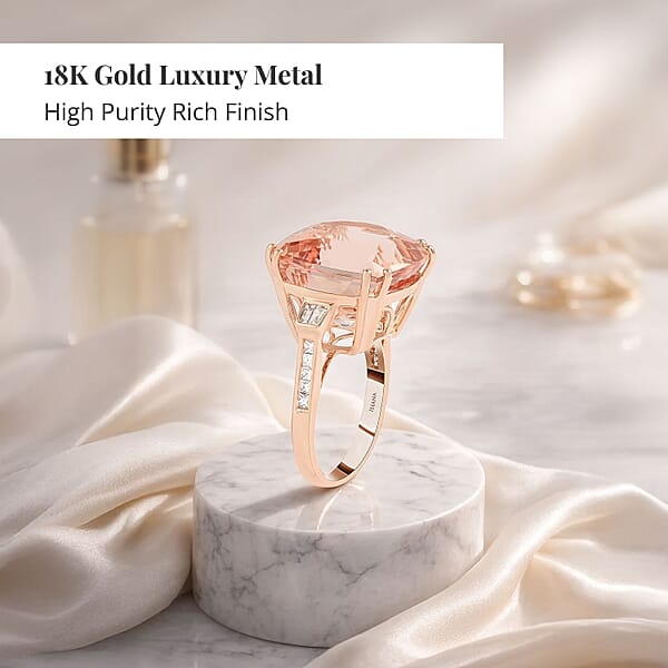 Certified & Appraised Iliana AAA Marropino Morganite And G-H SI Diamond 21.00 Ctw Ring In 18K Rose Gold 7.50 Grams