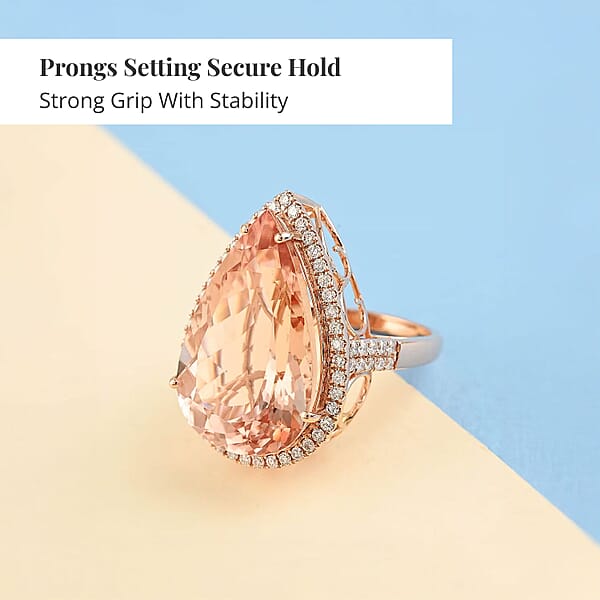 Certified & Appraised Iliana AAA Marropino Morganite And G-H SI Diamond 21.00 Ctw Ring In 18K Rose Gold 7.50 Grams