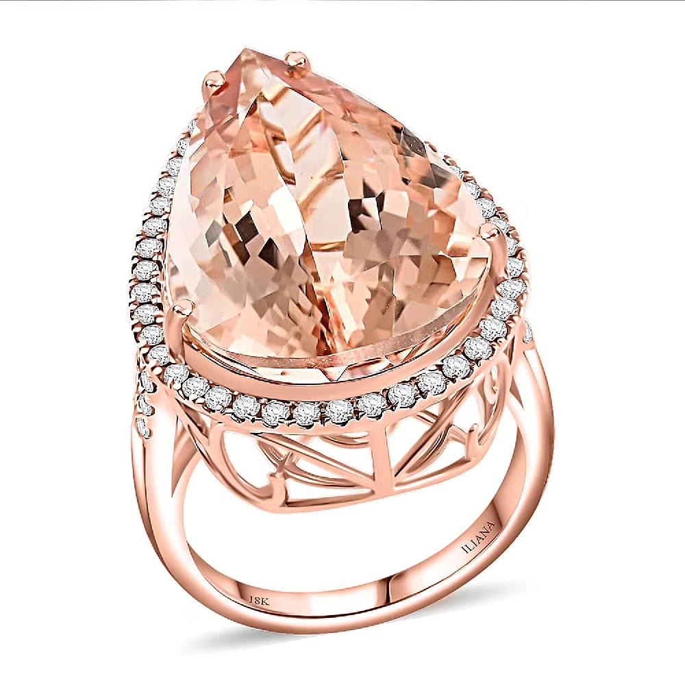Certified & Appraised Iliana AAA Marropino Morganite and G-H SI Diamond 21.00 ctw Ring in 18K Rose Gold 7.50 Grams