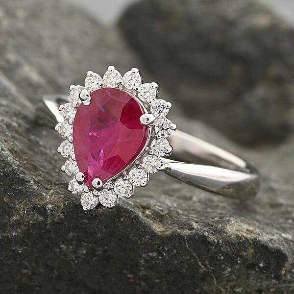 Certified & Appraised Iliana AAA Montepuez Ruby And G-H SI Diamond 1.50 Ctw Halo Ring In 18K White Gold