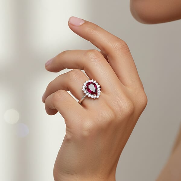 Certified & Appraised Iliana AAA Montepuez Ruby And G-H SI Diamond 1.50 Ctw Halo Ring In 18K White Gold