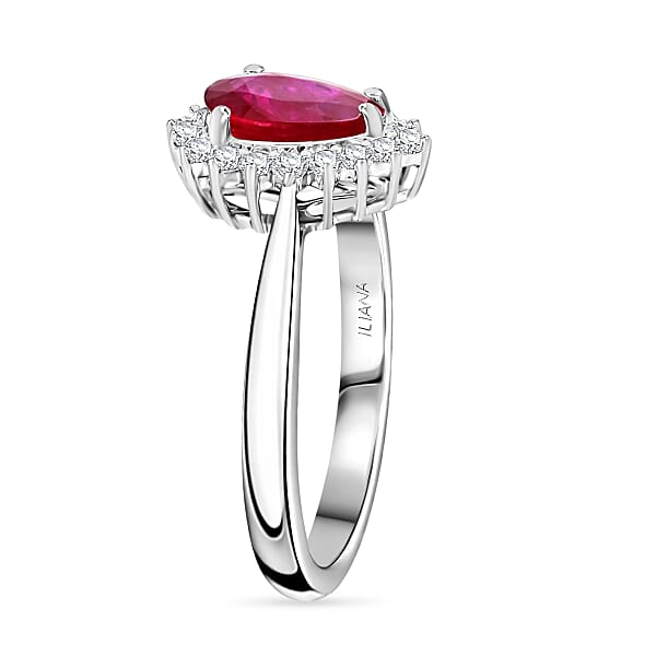 Certified & Appraised Iliana AAA Montepuez Ruby And G-H SI Diamond 1.50 Ctw Halo Ring In 18K White Gold