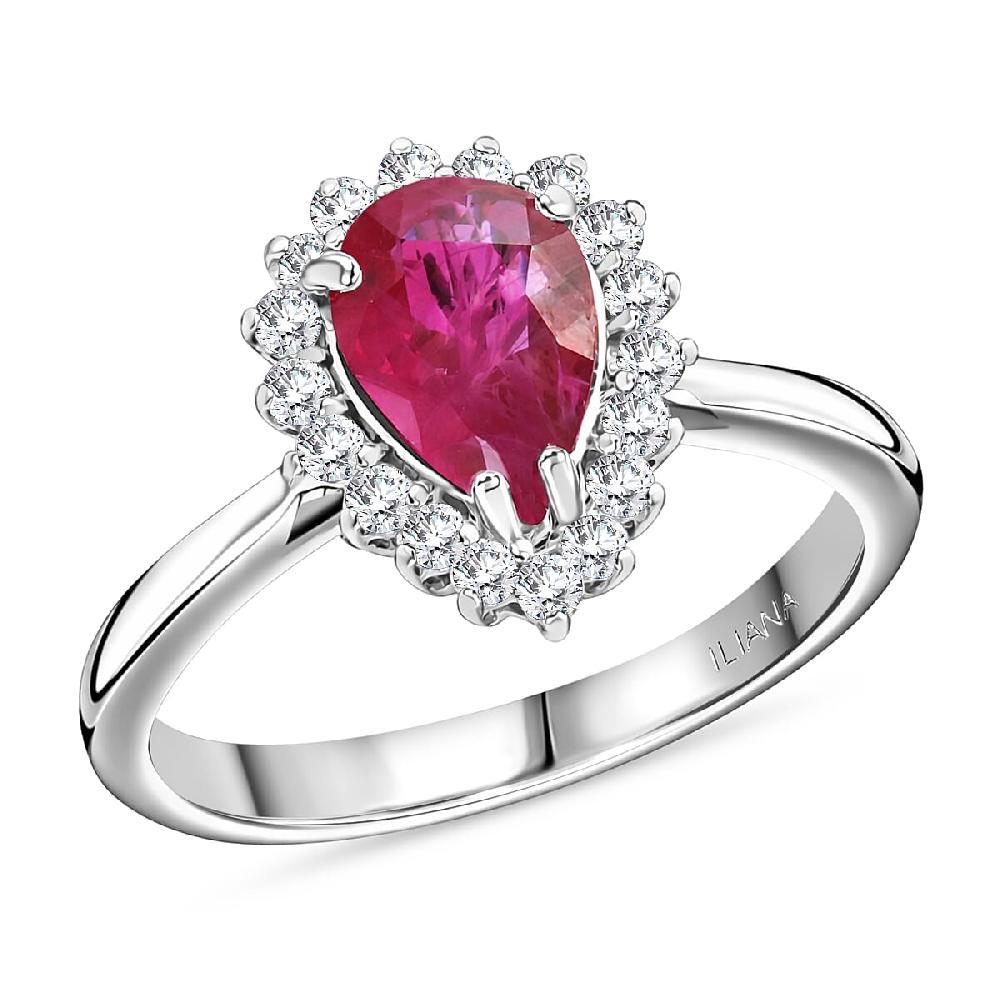 Certified & Appraised Iliana AAA Montepuez Ruby and G-H SI Diamond 1.50 ctw Halo Ring in 18K White Gold