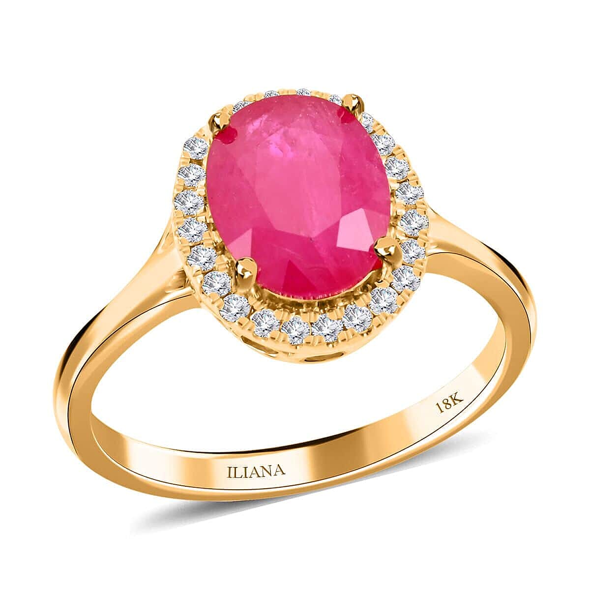 Certified & Appraised Iliana AAA Montepuez Ruby and G-H SI Diamond 2.50 ctw Halo Ring in 18K Yellow Gold