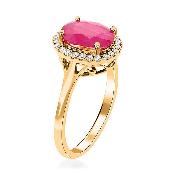 Certified & Appraised Iliana AAA Montepuez Ruby And G-H SI Diamond 2.50 Ctw Halo Ring In 18K Yellow Gold